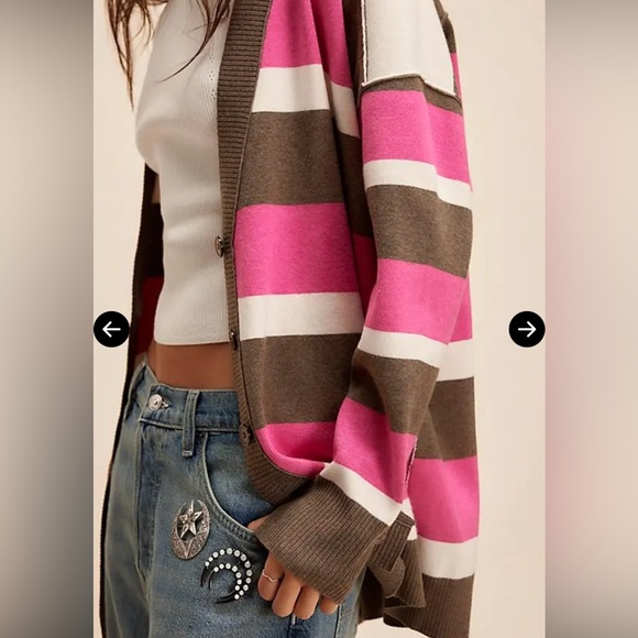 Free People League Of Her Own Cardigan XS  Brown Striped Oversized Academia Prep - Picture 5 of 17